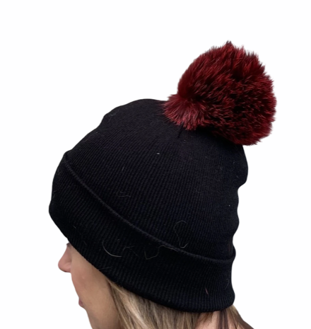 Ladies hat with fox fur pom pom - SL Fur & Leather