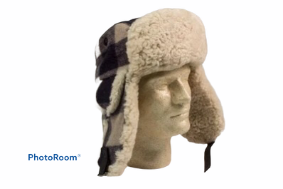 Men's checkered shearling aviator hat - SL Fur & Leather