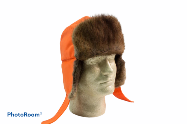 Men's hunter orange aviator hat - SL Fur & Leather