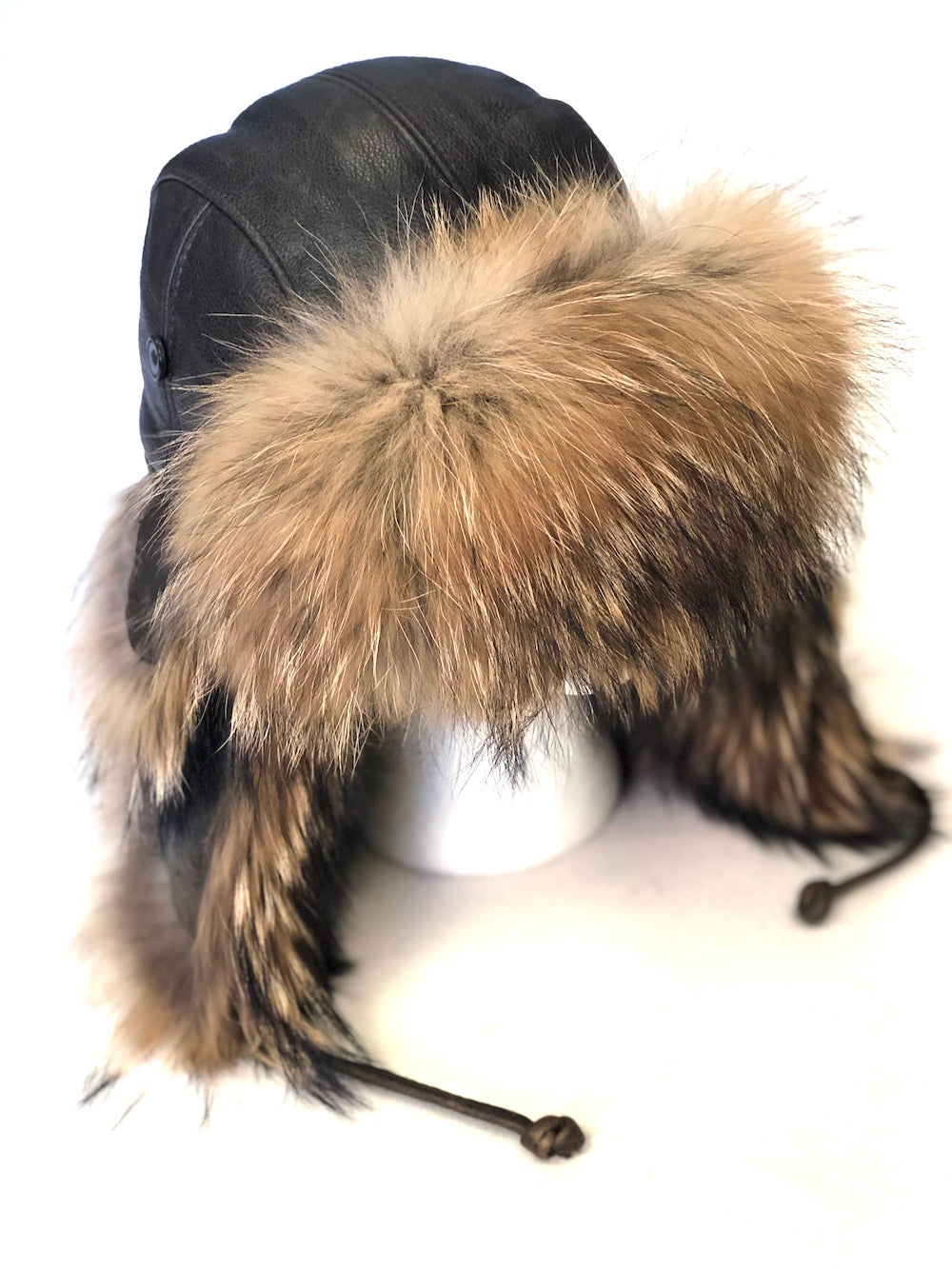 Men's Fox Fur Hat | Real Fox Fur Trapper/Aviator Hat XLarge / Black